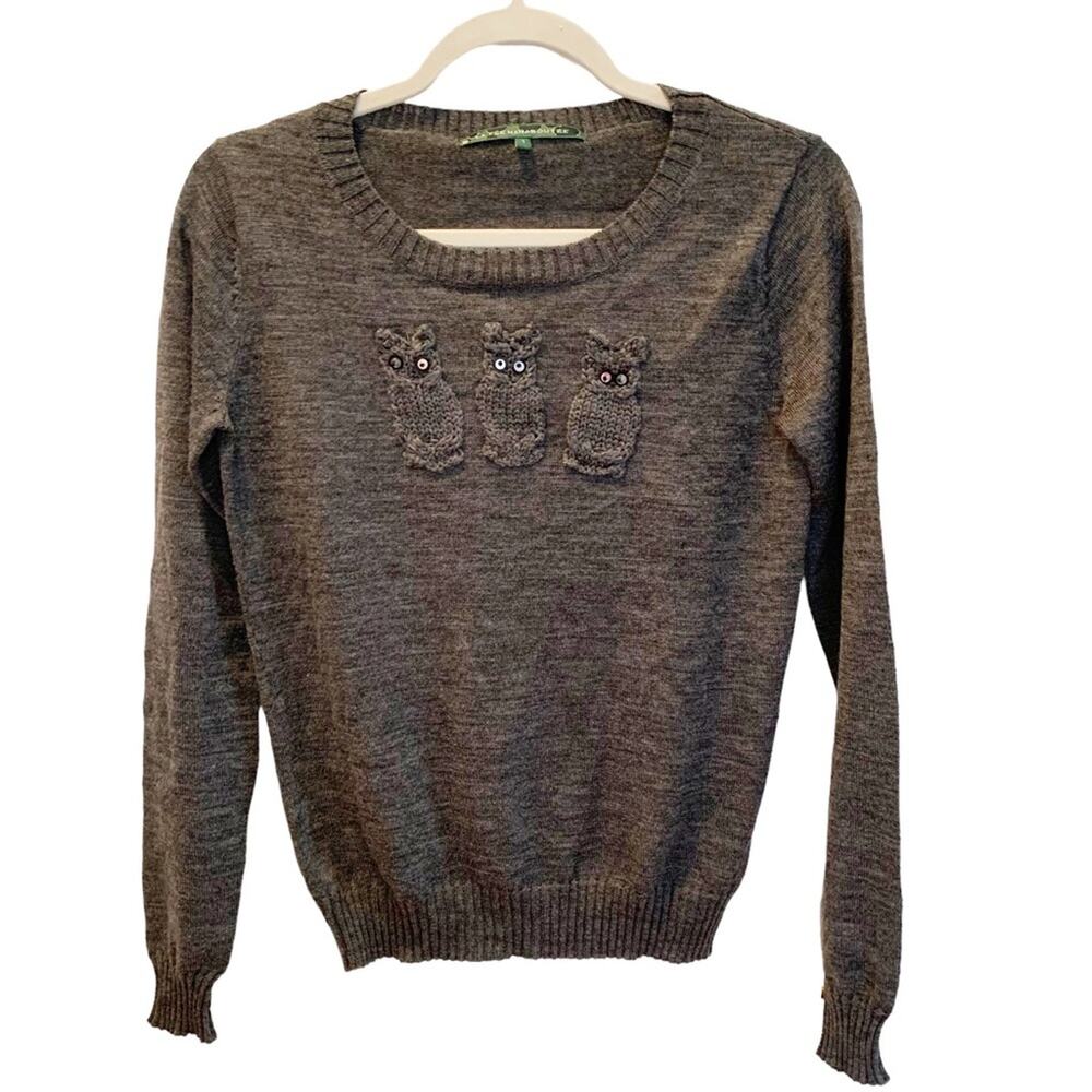 La Fee Maraboutee Charcoal Grey Wool Blend Knitted Owl Applique Sweater X Small